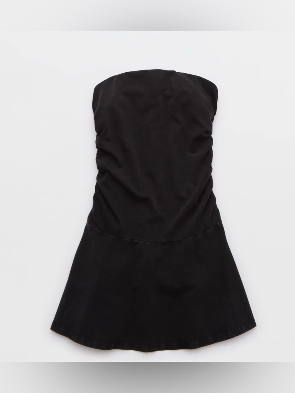 aerie Strapless Black Ruched Flared Mini Dress - Picture 4 of 4